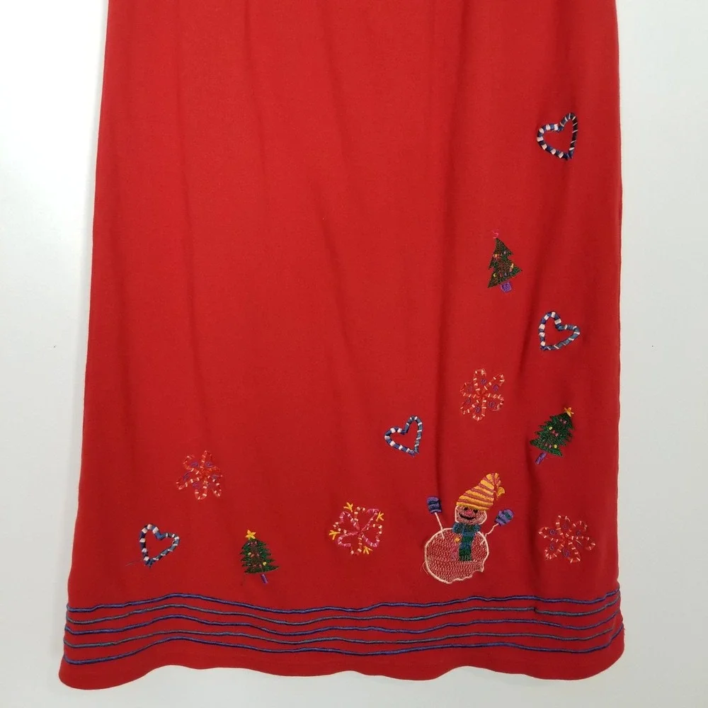 VTG Michael Simon Lite  Christmas Holiday Embroidered Skirt  L Red Elastic Waist